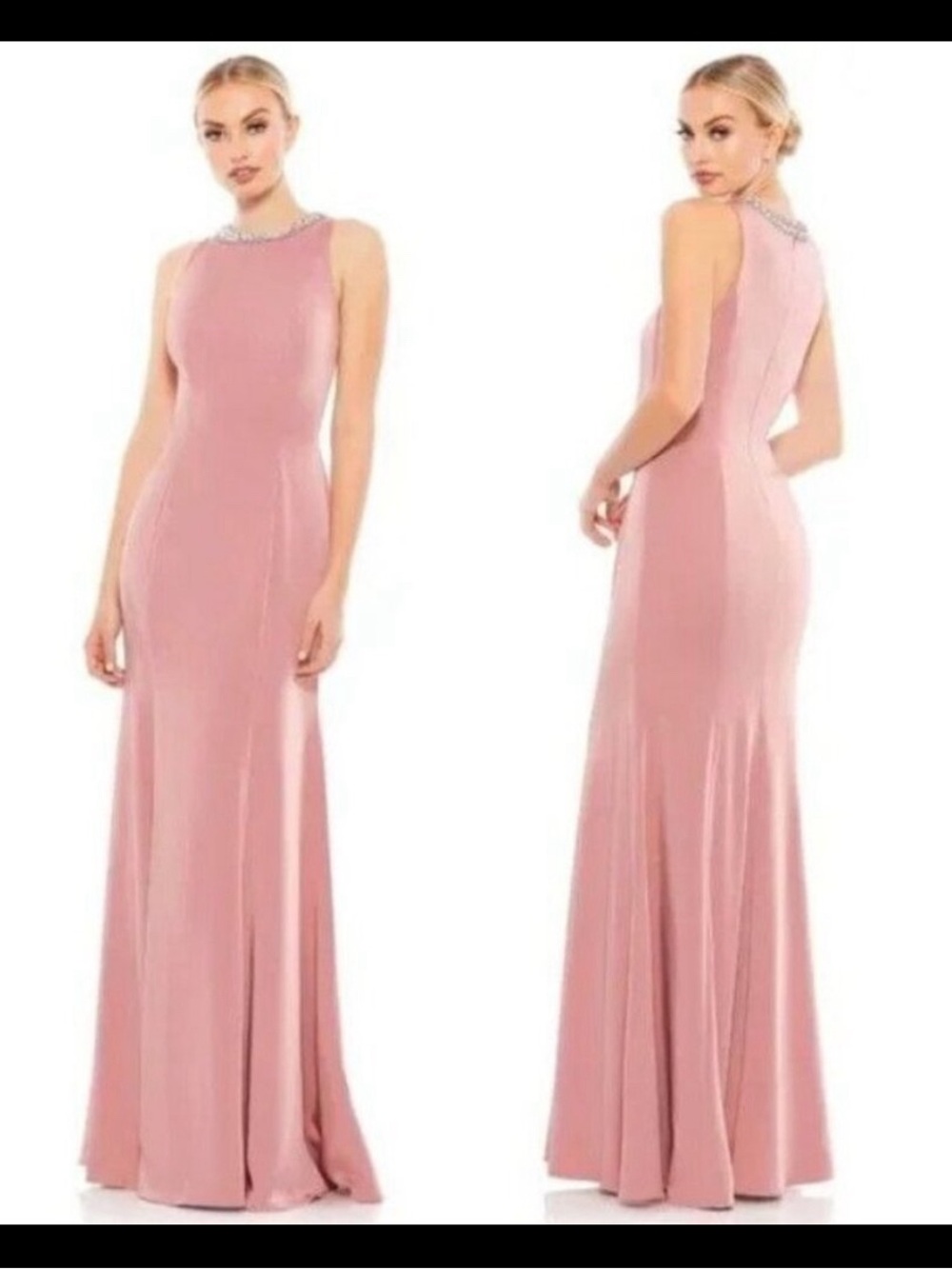 Mac Duggal Blush Pink Beaded Halter Maxi Gown